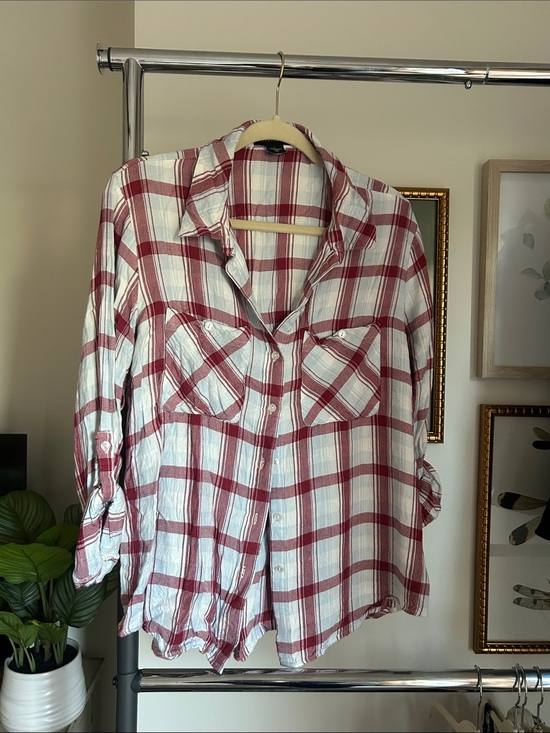Sanctuary Tops - Sanctuary L Red light blue and White Plaid Button-Up rayon casual  Shirt